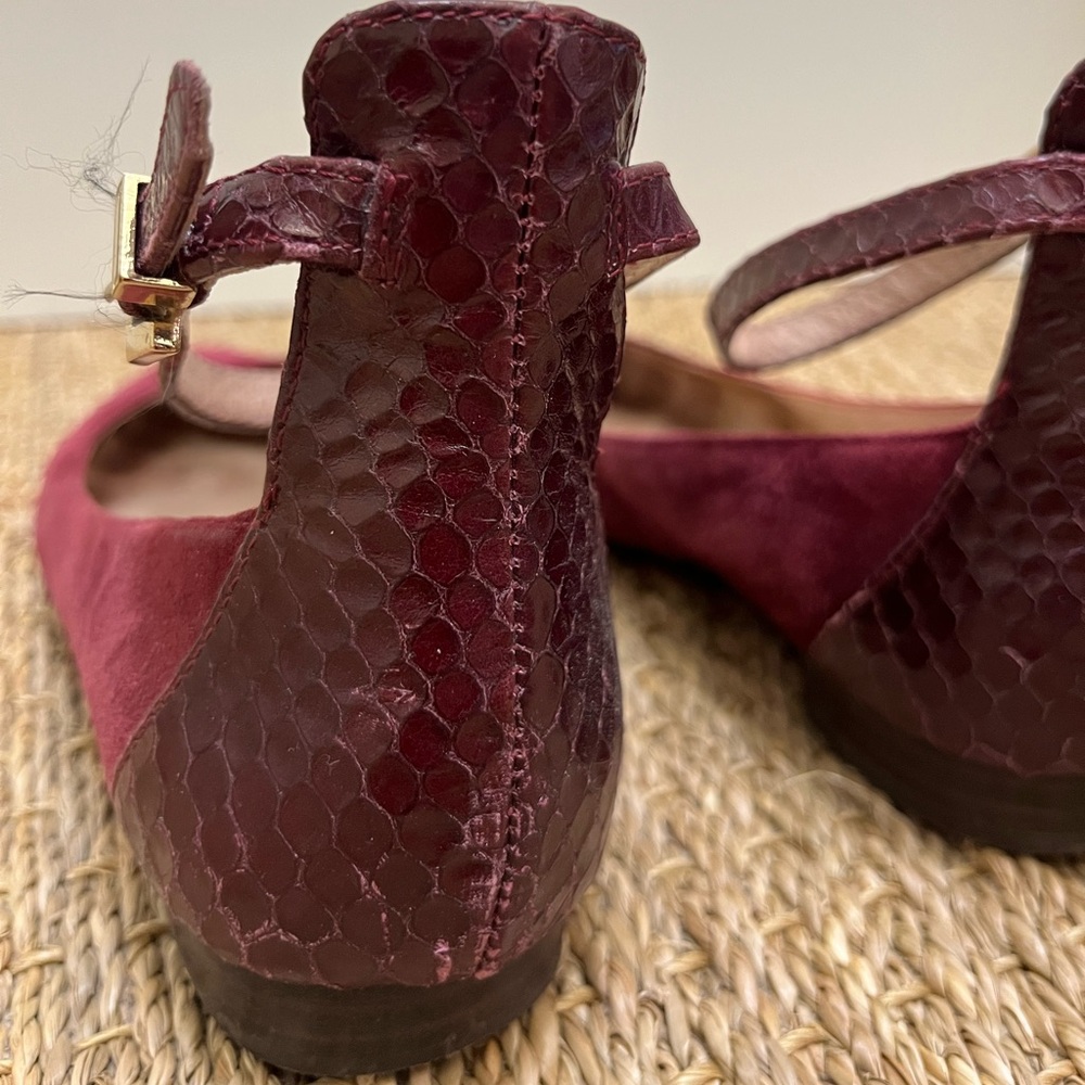Louise et Cie Burgundy Suede Ballet Flats with Textured Leather Ankle Strap - Picture 3 of 16